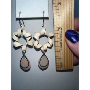 Enameled Coil‎ Hoop and Stone Dangle Earrings
